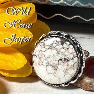 Wild Horse Jasper Ring Handmade Semi Precious Gemstone Crystal Silver Overlay